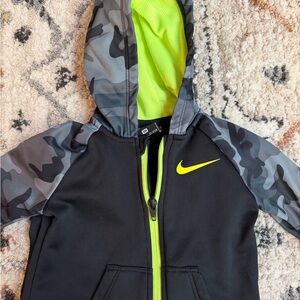 Nike Black and Neon Yellow Camo Hoodie